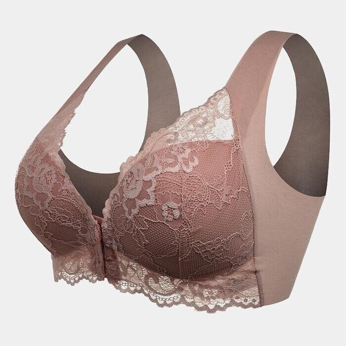 Seamless lace sports bra with front closure - Mireya-Brown-M-State of Style