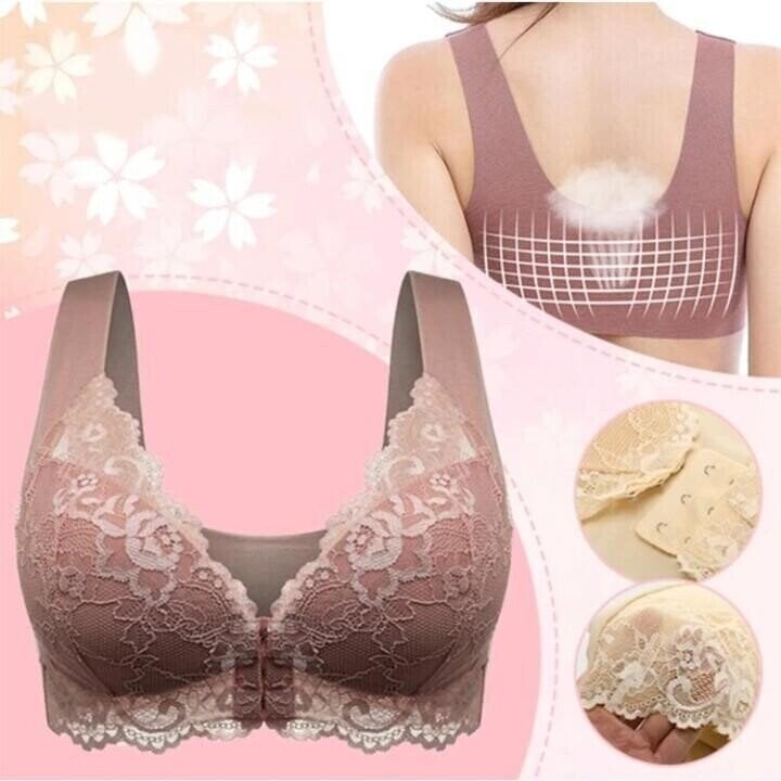 Seamless lace sports bra with front closure - Mireya-Brown-M-State of Style
