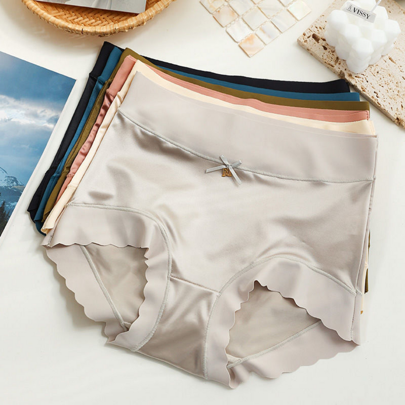 Seamless Satin Ladies' Briefs - Emliy-5+5 FREE! (10-Pack)-Beige-M (40-60kg)-State of Style