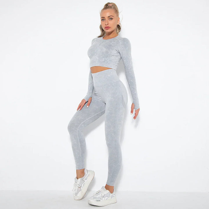 Seamless Women's Yoga Set with Cropped Top - Nova-Light Grey-M-State of Style