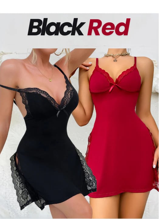 Seductive lace nightgown with V-neck – Loreen-Black-S-State of Style
