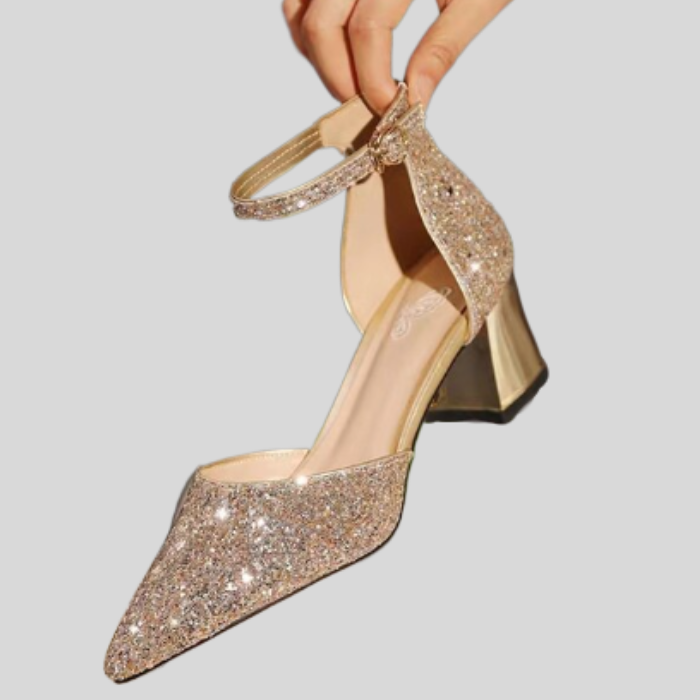 Selena – Sparkly Ankle Strap High Heels with Glitter Finish-Silver-3.5-State of Style