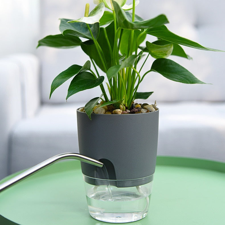 Self-Watering Plant Pot - AquaBloom-Grey-S-State of Style