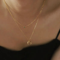 Selina Green Diamond Double Crescent Moon Necklace-State of Style