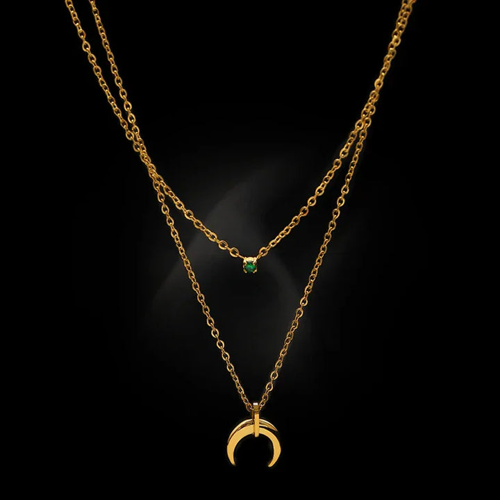 Selina Green Diamond Double Crescent Moon Necklace-State of Style