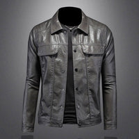 Seluego | Men's Leather Motorcycle Jacket-Grey-S-State of Style