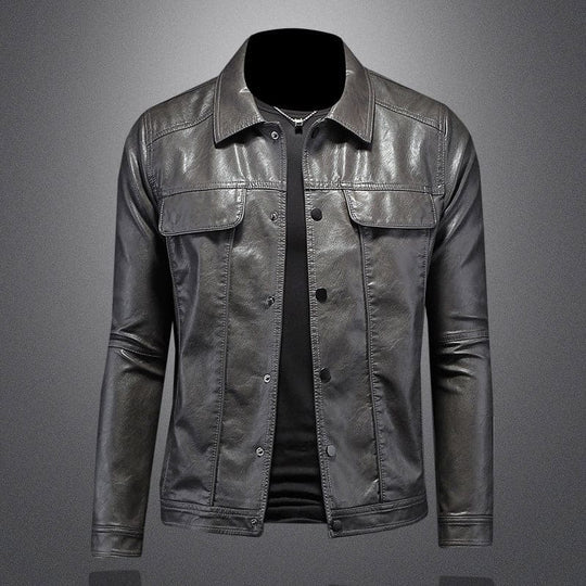 Seluego | Men's Leather Motorcycle Jacket-Grey-S-State of Style