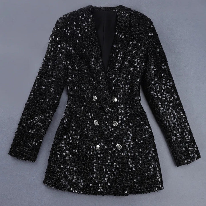 Sequin Blazer Jumpsuit with Double Breasted Buttons - Stella-Black-XS-State of Style