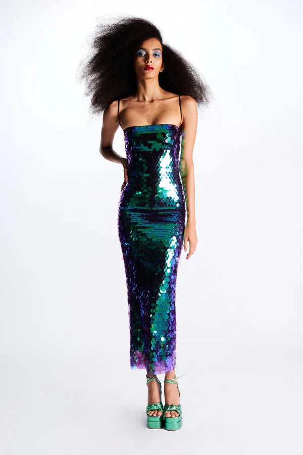 Sequin dress for a Sparkling Evening Look - Amira-Dark green-S-State of Style