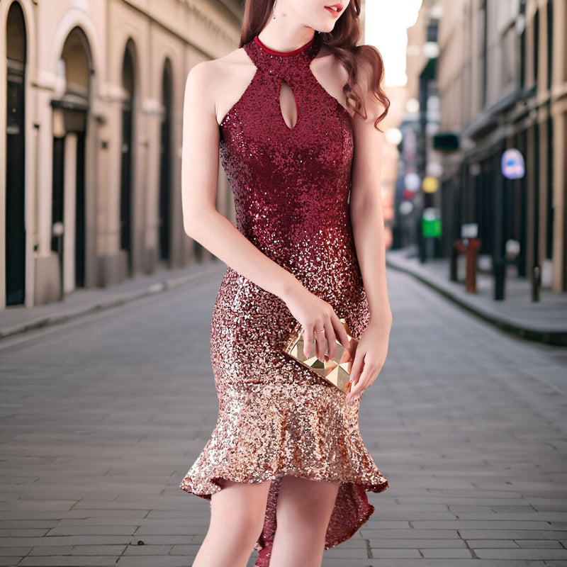 Sequin Mini Dress with Comfort Lining – Saphira-Burgundy red-S-State of Style