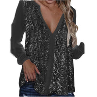 Sequin V-Neck Blouse – Plus Size Elegance-Champagne-S-State of Style