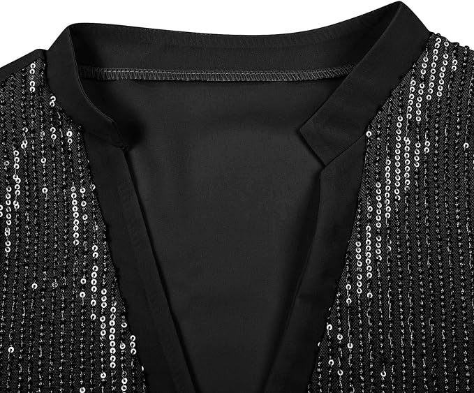 Sequin V-Neck Blouse – Plus Size Elegance-Champagne-S-State of Style