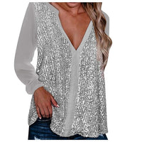 Sequin V-Neck Blouse – Plus Size Elegance-Champagne-S-State of Style