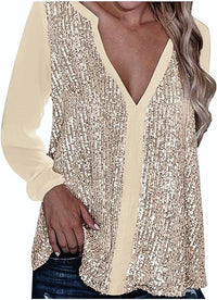 Sequin V-Neck Blouse – Plus Size Elegance-Champagne-S-State of Style