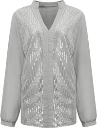 Sequin V-Neck Blouse – Plus Size Elegance-Grey-S-State of Style
