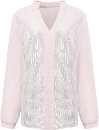 Sequin V-Neck Blouse – Plus Size Elegance-Pink-S-State of Style