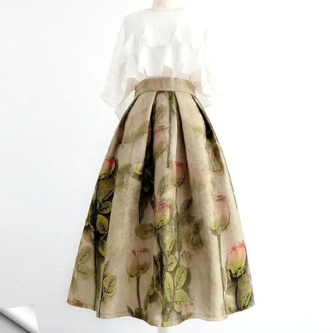 Serena Traditional Skirt – Vintage High-Waisted Embroidered A-Line Skirt-S-State of Style