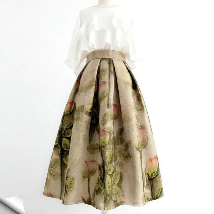 Serena Traditional Skirt – Vintage High-Waisted Embroidered A-Line Skirt-S-State of Style