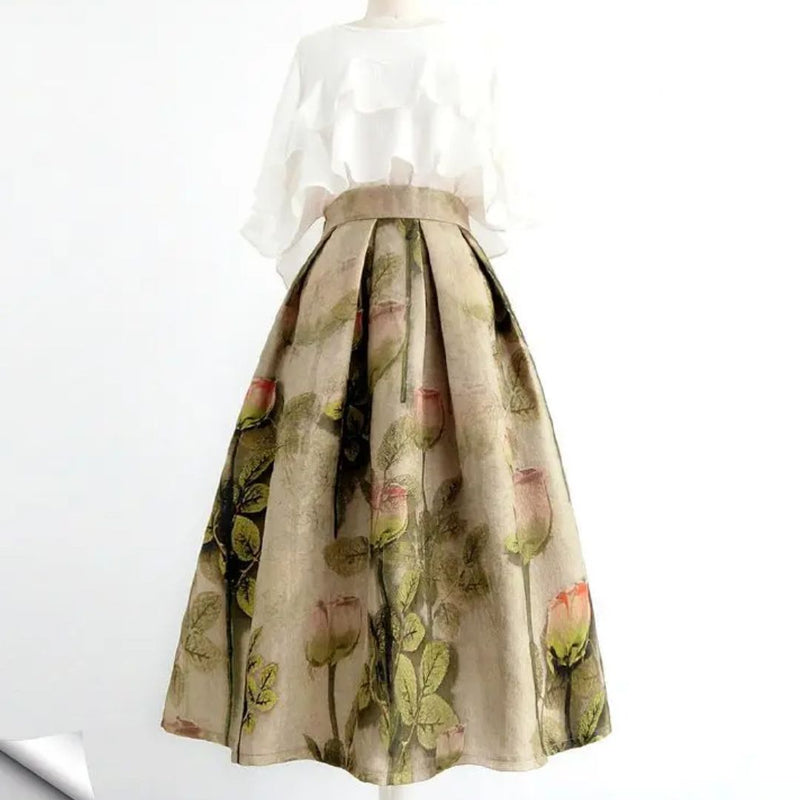 Serena Traditional Skirt – Vintage High-Waisted Embroidered A-Line Skirt-S-State of Style