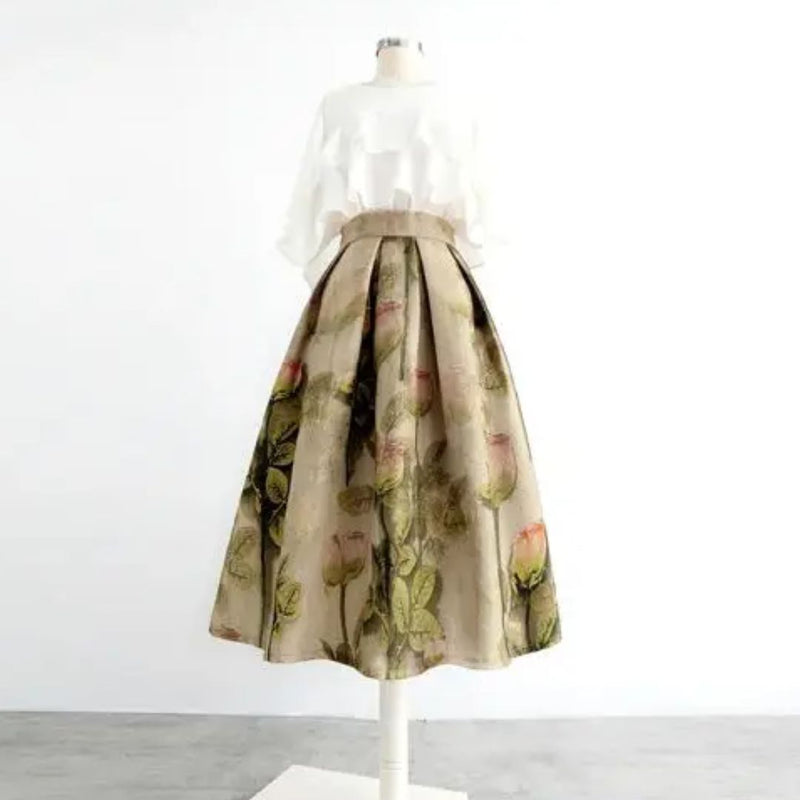 Serena Traditional Skirt – Vintage High-Waisted Embroidered A-Line Skirt-S-State of Style