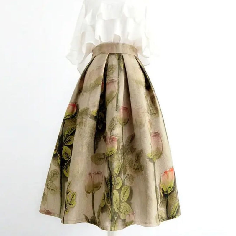 Serena Traditional Skirt – Vintage High-Waisted Embroidered A-Line Skirt-S-State of Style