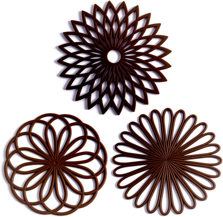 Set of 3 Silicone Coasters: Heat Resistant Heat Pads-Brown-State of Style