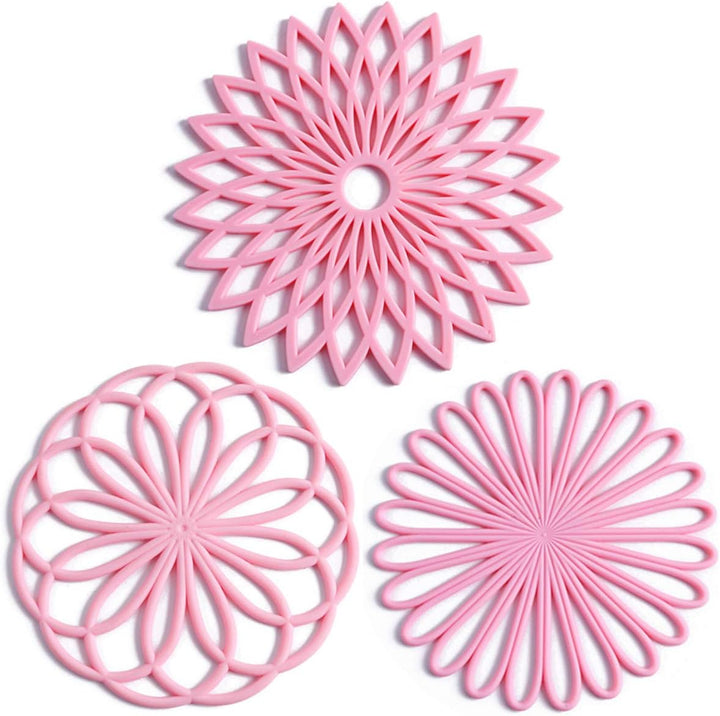 Set of 3 Silicone Coasters: Heat Resistant Heat Pads-Pink-State of Style