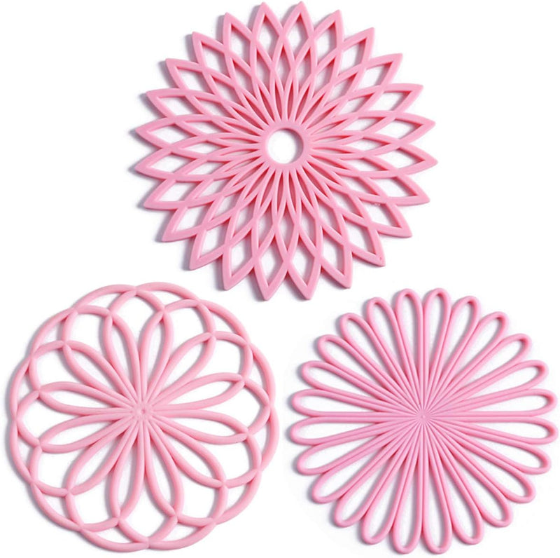 Set of 3 Silicone Coasters: Heat Resistant Heat Pads-Pink-State of Style