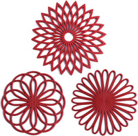 Set of 3 Silicone Coasters: Heat Resistant Heat Pads-Red-State of Style