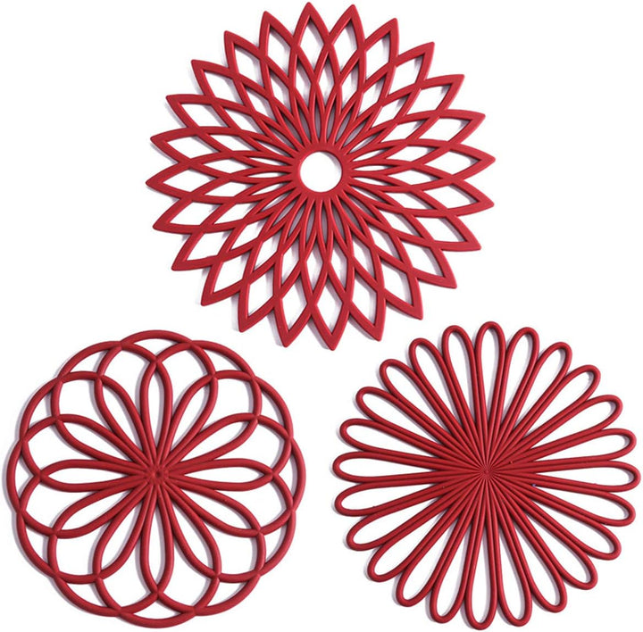 Set of 3 Silicone Coasters: Heat Resistant Heat Pads-Red-State of Style