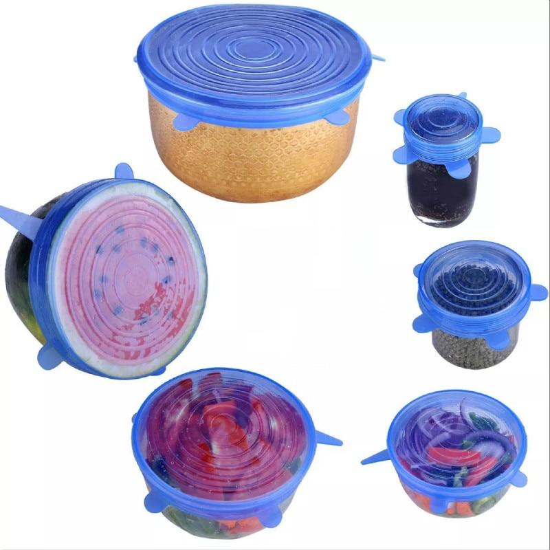 Set of 6 Stretchable Silicone Lid Covers - StretchLid-Blue-State of Style