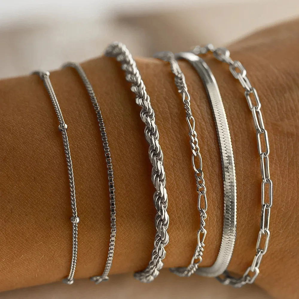 Set of 6 Stylish Bracelets – Amélie-Silver-State of Style