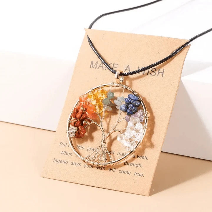 Seven Chakras Tree of Life Necklace | Spiritual Jewellery-MULTI-COLORED GOLD-State of Style