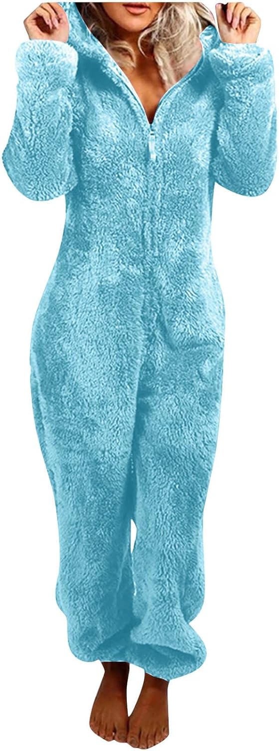 Sherpa Fuzzy Onesie with Hood - CozyCat-Light blue-S-State of Style