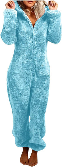 Sherpa Fuzzy Onesie with Hood - CozyCat-Light blue-S-State of Style