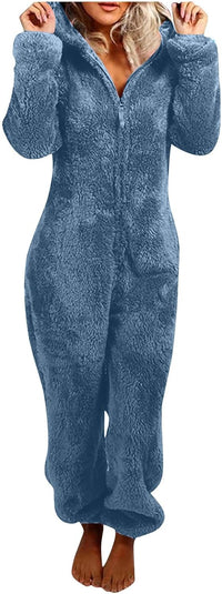 Sherpa Fuzzy Onesie with Hood - CozyCat-Marine blue-S-State of Style