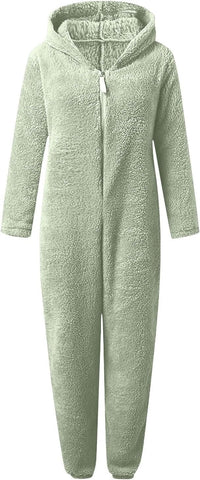 Sherpa Fuzzy Onesie with Hood - CozyCat-Olive green-S-State of Style