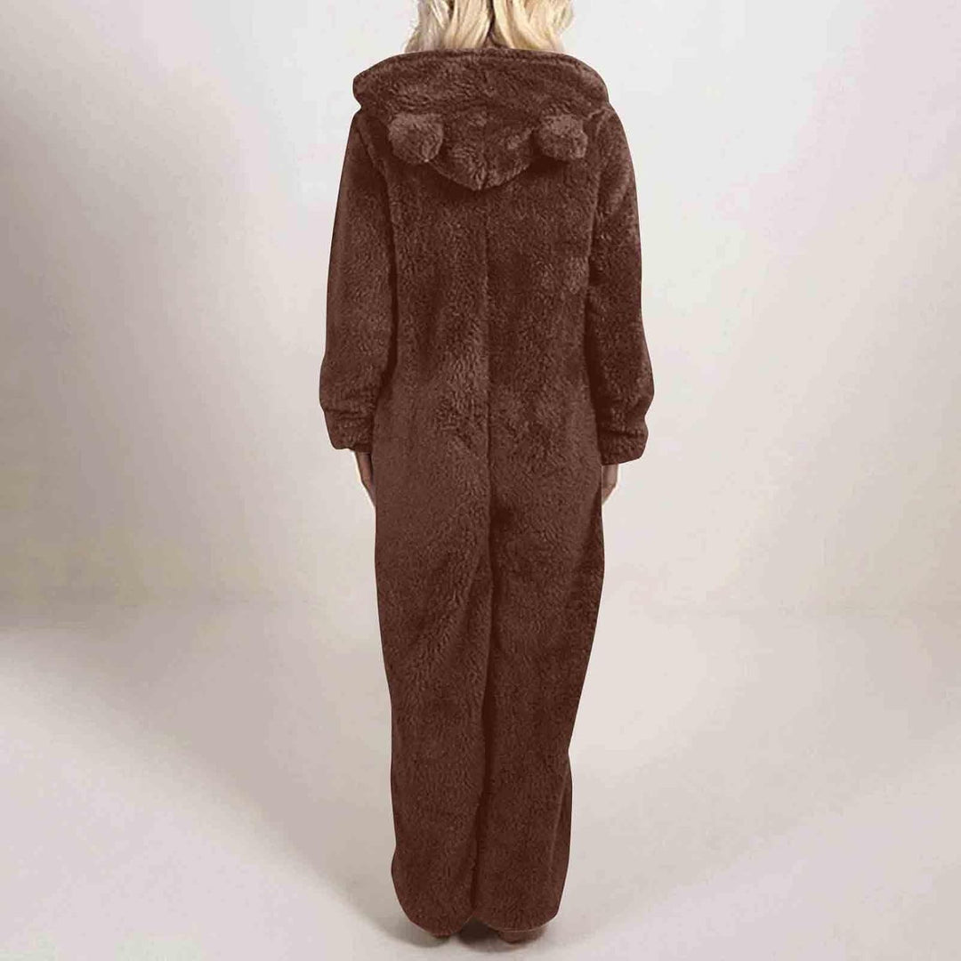 Sherpa Fuzzy Onesie with Hood - CozyCat-Olive green-S-State of Style