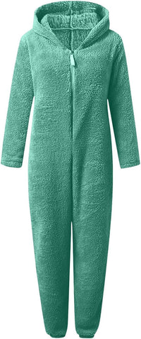 Sherpa Fuzzy Onesie with Hood - CozyCat-Olive green-S-State of Style
