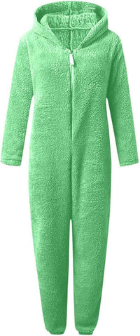 Sherpa Fuzzy Onesie with Hood - CozyCat-Olive green-S-State of Style
