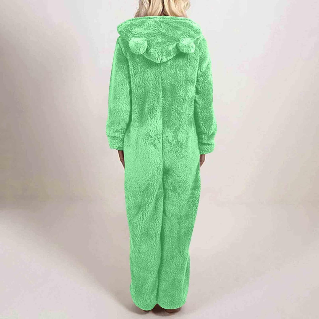 Sherpa Fuzzy Onesie with Hood - CozyCat-Olive green-S-State of Style