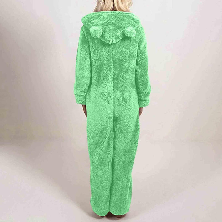 Sherpa Fuzzy Onesie with Hood - CozyCat-Olive green-S-State of Style