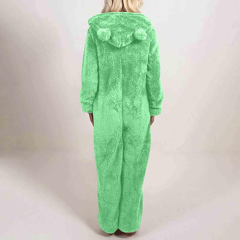 Sherpa Fuzzy Onesie with Hood - CozyCat-Olive green-S-State of Style