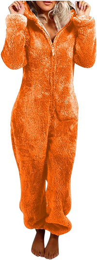 Sherpa Fuzzy Onesie with Hood - CozyCat-Orange-S-State of Style