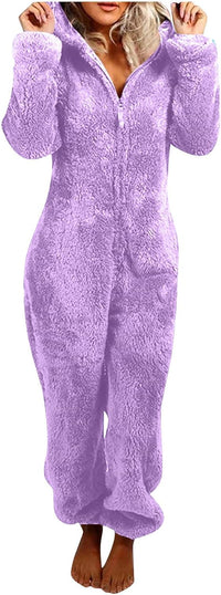 Sherpa Fuzzy Onesie with Hood - CozyCat-Purple-S-State of Style