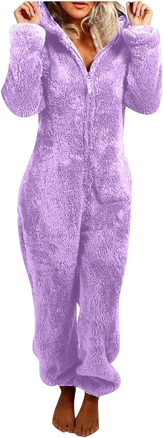 Sherpa Fuzzy Onesie with Hood - CozyCat-Purple-S-State of Style