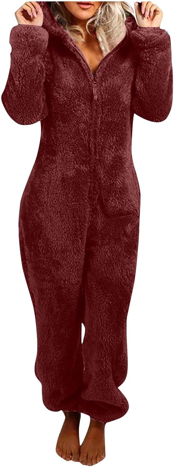 Sherpa Fuzzy Onesie with Hood - CozyCat-Wine red-S-State of Style