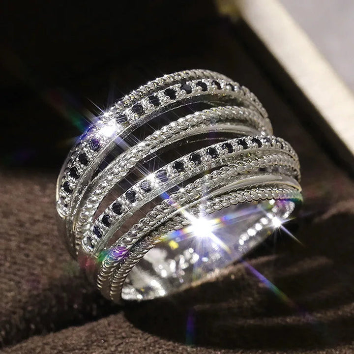 Shimmering Office Silver Rings | Elegant Statement Jewellery-Black Diamonds-8-State of Style