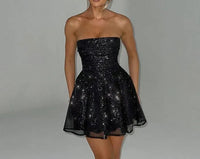Shiny & Breathable Short Women's Party Dress – Leona-Black-XS-State of Style