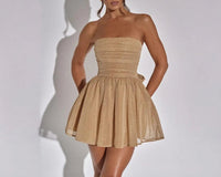 Shiny & Breathable Short Women's Party Dress – Leona-Gold-XS-State of Style